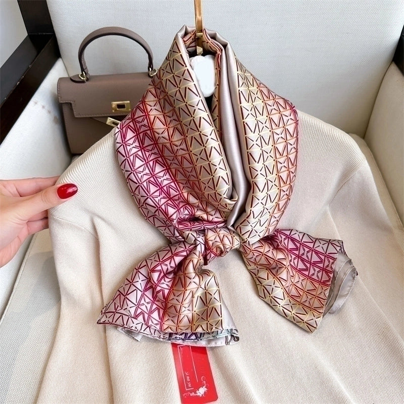 Women's Elegant Modern Style Geometric Satin Printing Silk Scarf Shawl
