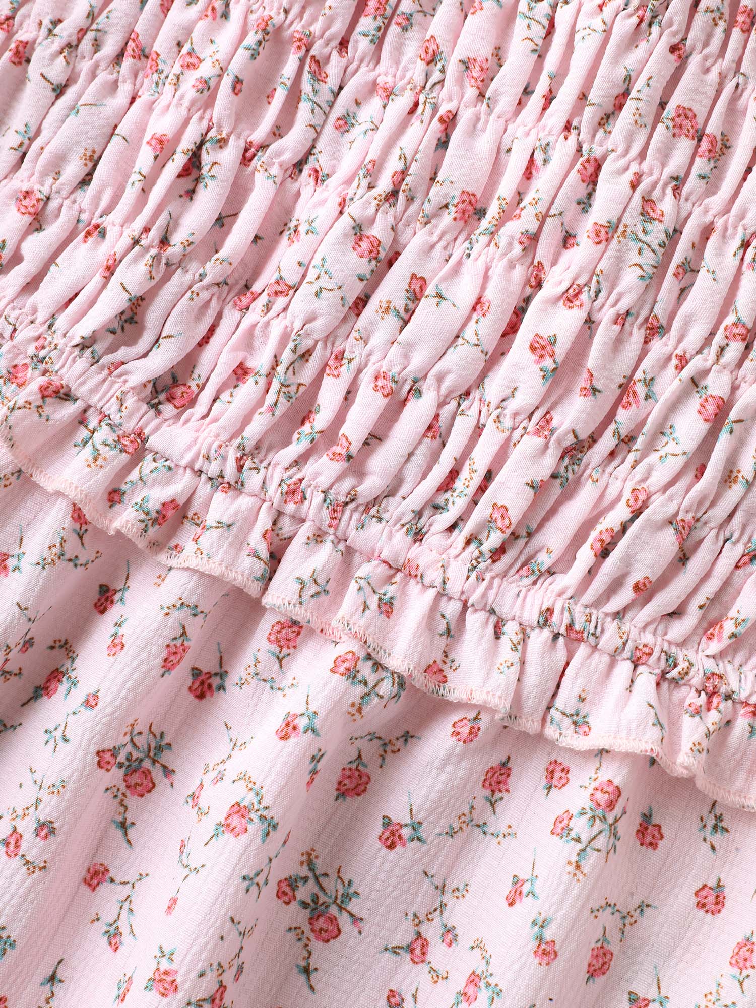 Shirred Laser Cut Hem Floral Blouse