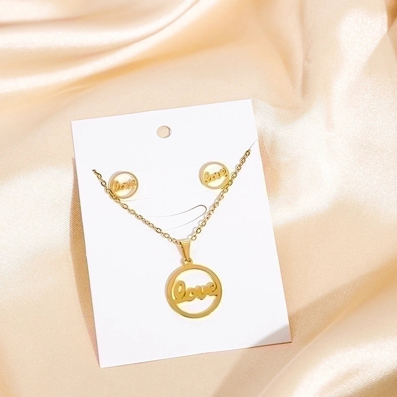Fashion Cross Leaves Eye Stainless Steel Plating Jewelry Set 2 Pieces