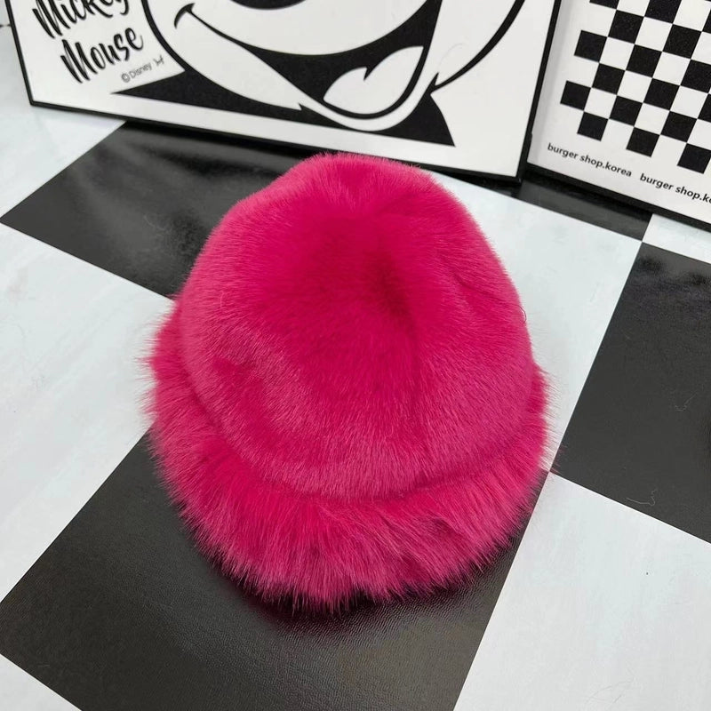 New Hat Winter New Thickened Warm Faux Fur Fashion Simple Fisherman Hat Faux Mink Women's Mongolian Hat