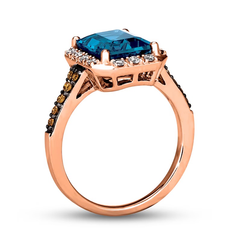 Le Vian Blue Topaz & Diamond Ring 3/8 ct tw Diamonds 14K Strawberry Gold