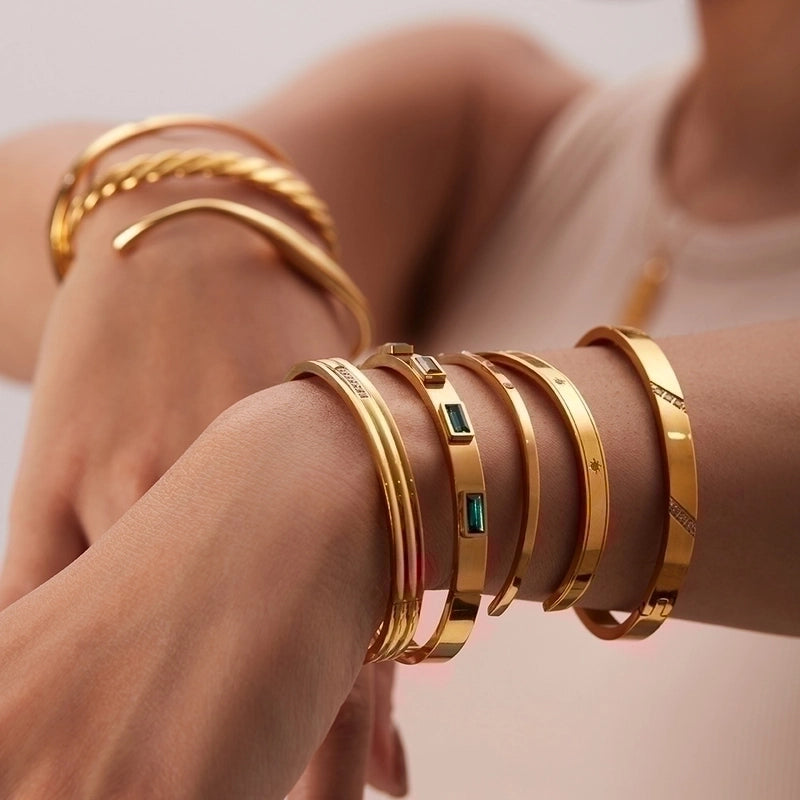 Minimalist Geometric Stainless Steel Zircon Bangle In Bulk