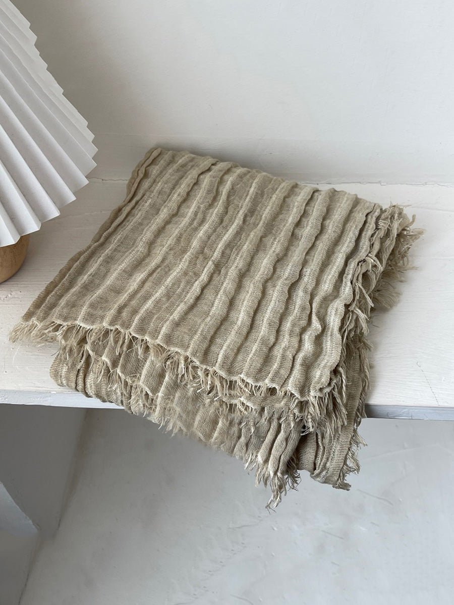 Women Vintage Shirred Pure Color Tassel Shawl Scarf