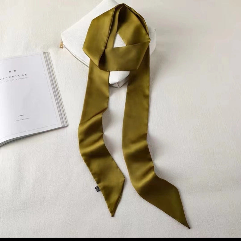 Solid Color Slender Narrow Silk Scarf Ribbon Tie Bag Handle Silk Scarf Tie Hair Small Ribbon Decoration Scarf Hair Belt Scarf