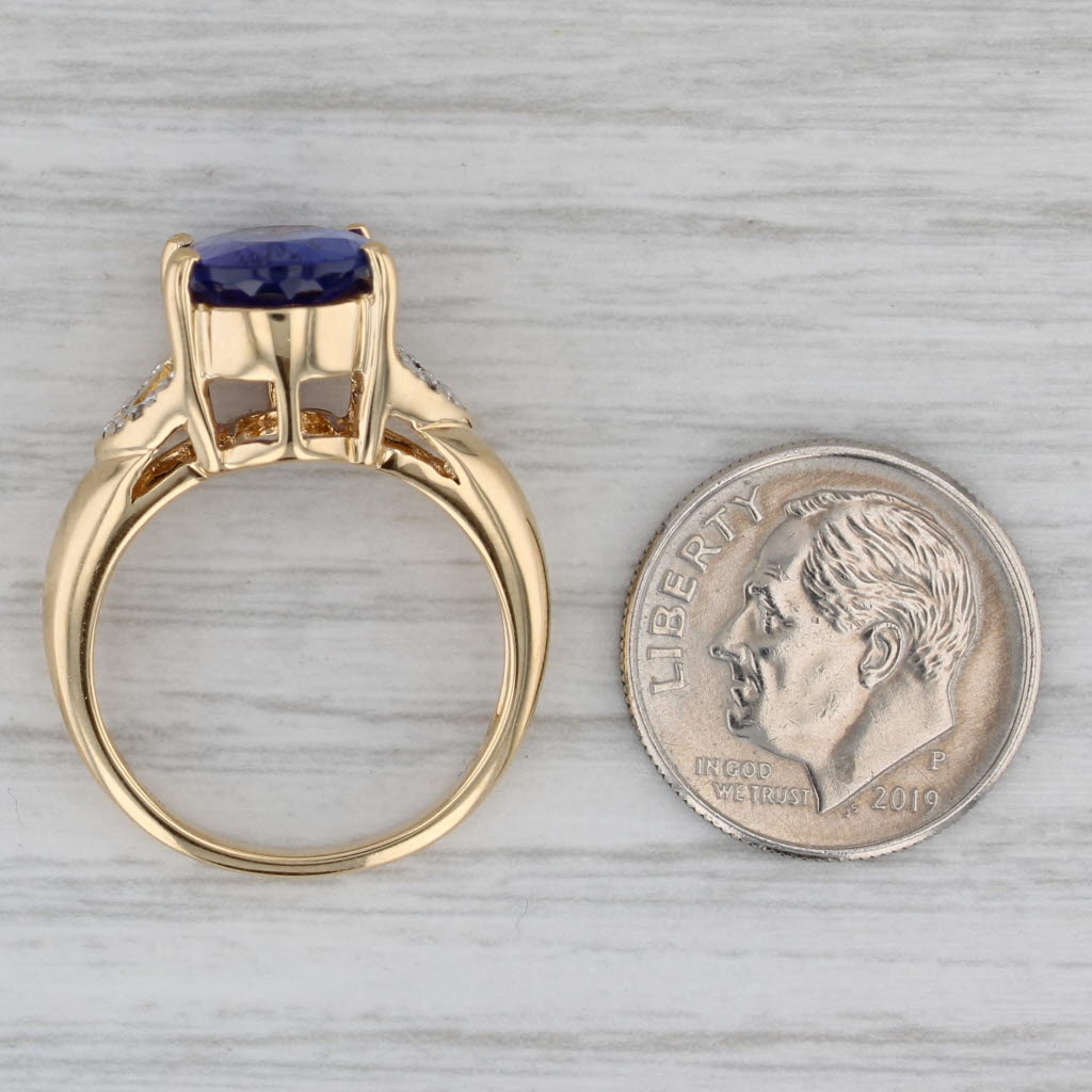 3.22ct Oval Tanzanite Diamond Ring 18k Yellow Gold Size 6.75