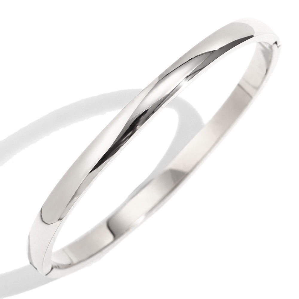 Fashionable Simple Personalized Versatile Hand Jewelry Stainless Steel Plated With 18K Gold Niche 4Mm Wide Smooth Bracelet For Women