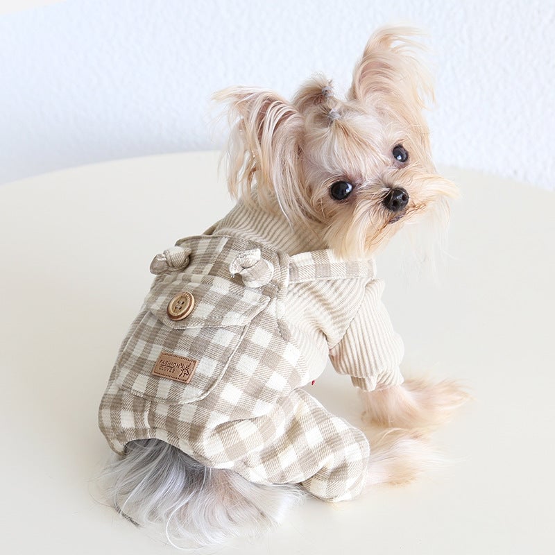 Plaid Buttoned Fleece Dog Cat Dress/Jumpsuits