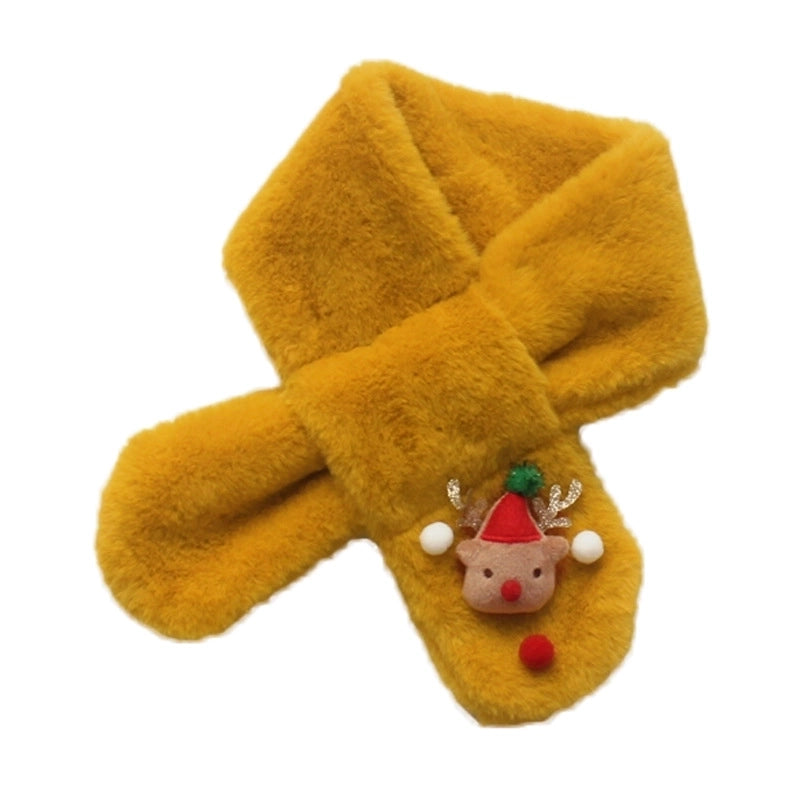 Kid'S Sweet Santa Claus Snowman Elk Pom Poms Scarf