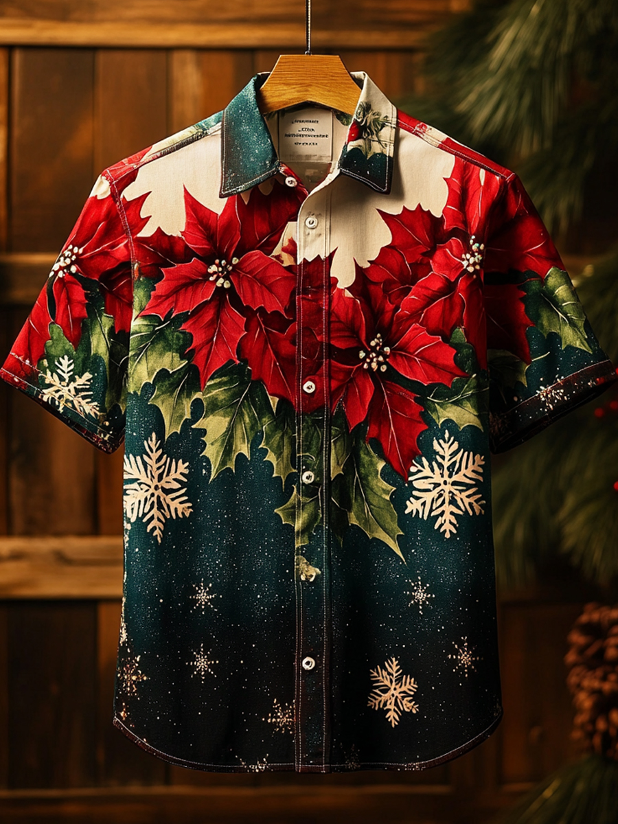 Christmas Flowers Art Short-Sleeved Shirt Tops