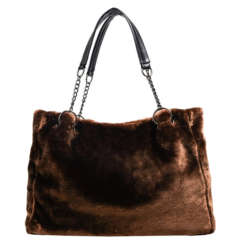 Autumn New Plush Women's Bag Handbag Fashion Plush Big Bag Women's Shoulder Bag Simple Bag