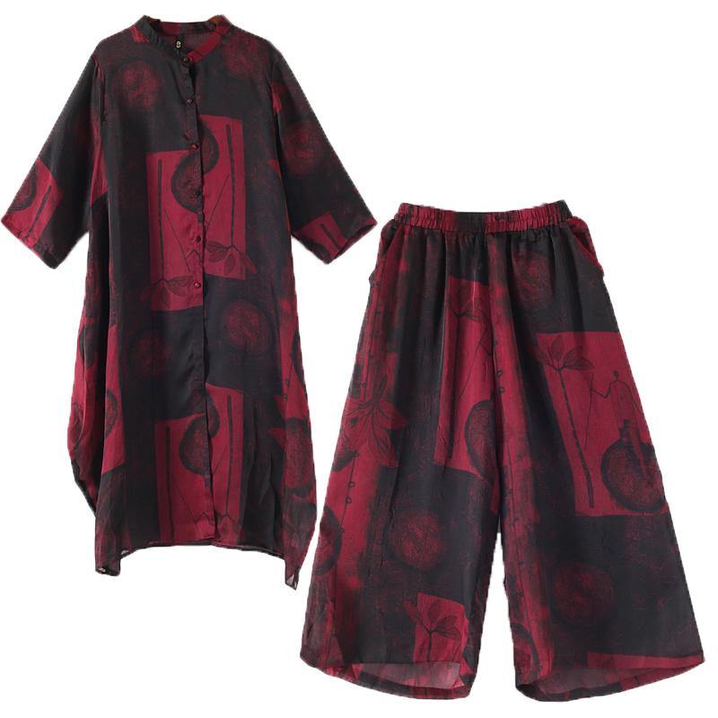 2024 thin green print chiffon wide-leg pants two-piece suit