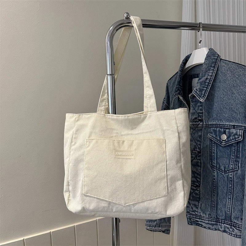 Women's Large Corduroy Solid Color Classic Style Square Zipper Underarm Bag