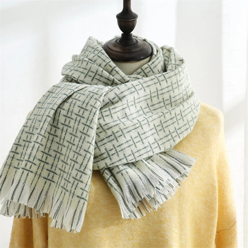 Women's Minimalist Classic Style Plaid Imitation Cashmere Scarf