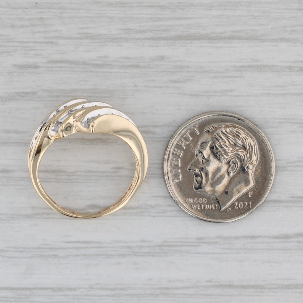 0.15ctw Diamond Scalloped Bypass Ring 10k Yellow Gold Size 4