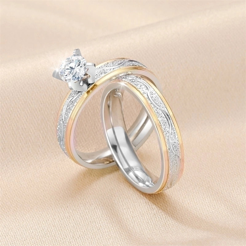 Elegant Modern Style Round Titanium Steel Artificial Diamond 18K Gold Plated Inlay Rings