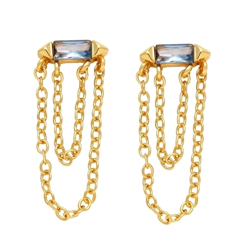1 Pair Fashion Tassel Rectangle Copper Plating Inlay Zircon Drop Earrings
