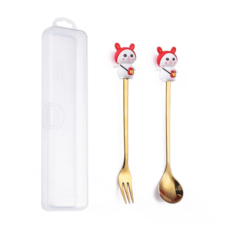 Christmas Cute Animal Santa Claus Stainless Steel Tableware 2 Pieces