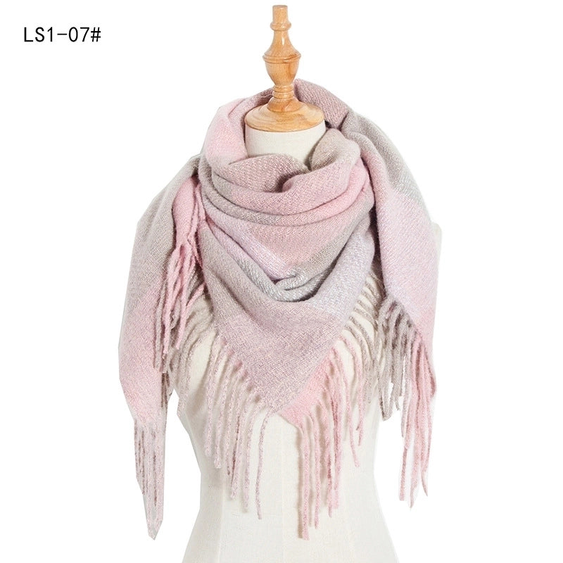 New Circle Yarn Stripe Plaid Polyester Long Tassel Bristle Square Scarf Female Men's Scarf Shawl