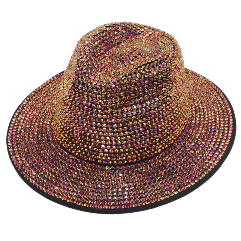 Unisex Hip-hop Retro Shiny Solid Color Rhinestone Wide Eaves Fedora Hat