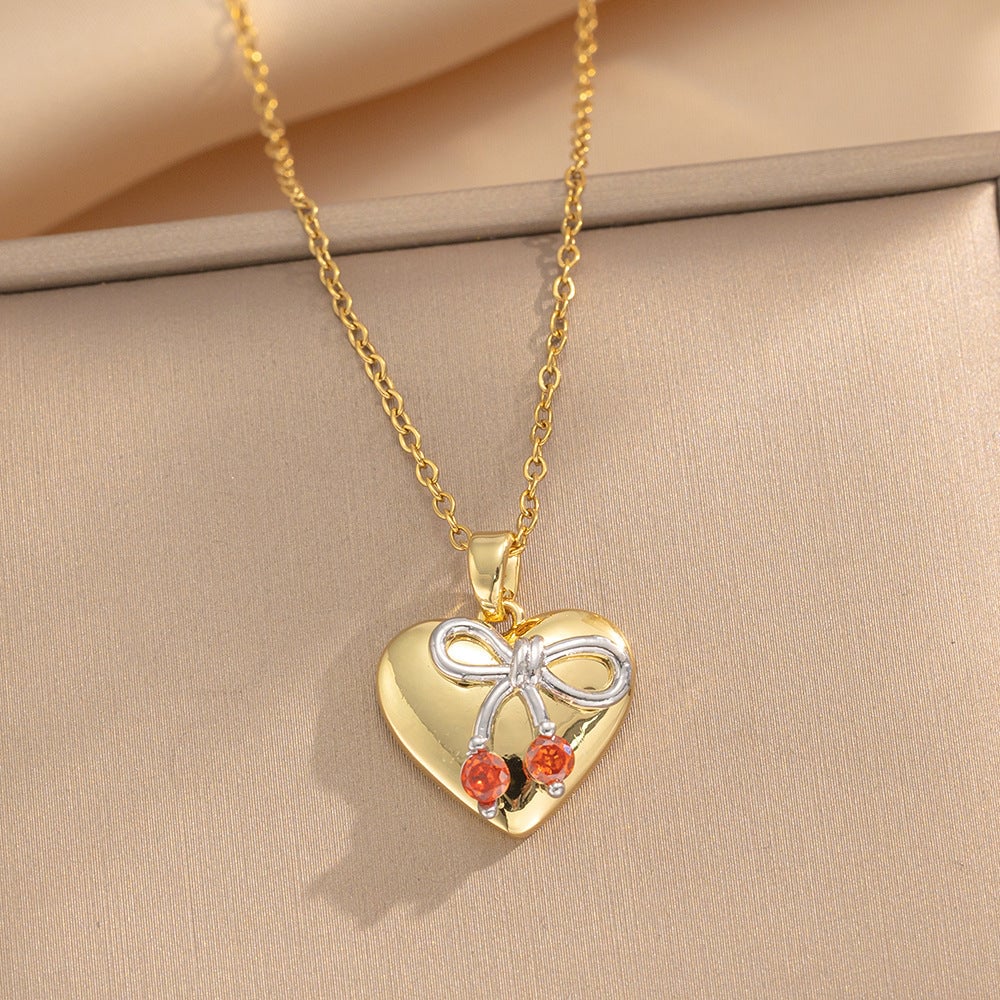 Popular Titanium Steel Necklace Love Red Cherry Pendant Necklace Female Niche Clavicle Chain Accessories