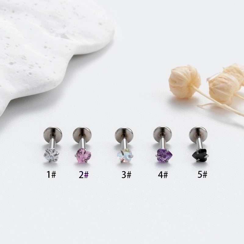 1 Piece Ear Cartilage Rings & Studs Heart Shape 316L Stainless Steel  Plating Inlay Zircon