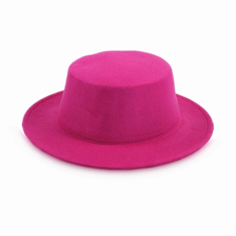 Retro Pure Black Flat Top Hat Couple Men And Women Gentleman's Hat Spring And Autumn Performance Big Brimmed Woolen Warm Hat