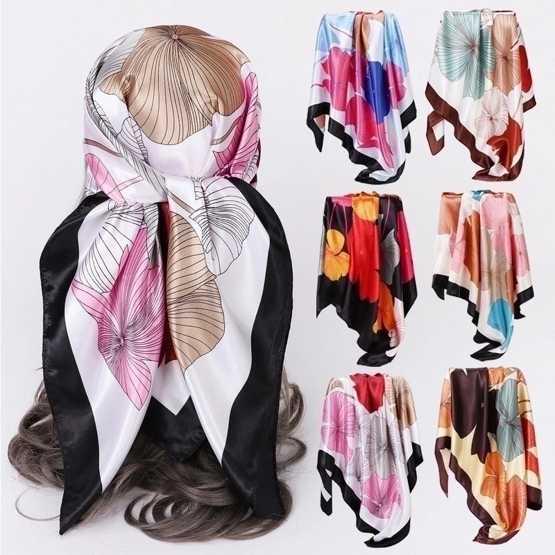 Women's Lady Flower Satin Printing Silk Scarf