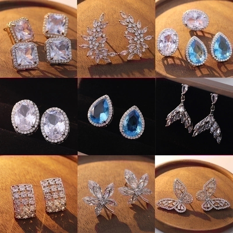 1 Pair Minimalist Leaf Moon Heart Shape Inlay Copper Zircon Drop Earrings Ear Studs