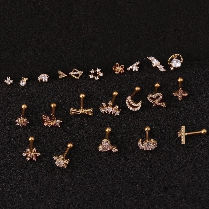 Ear Cartilage Rings & Studs Geometric 316L Stainless Steel  Copper Inlaid Zircon
