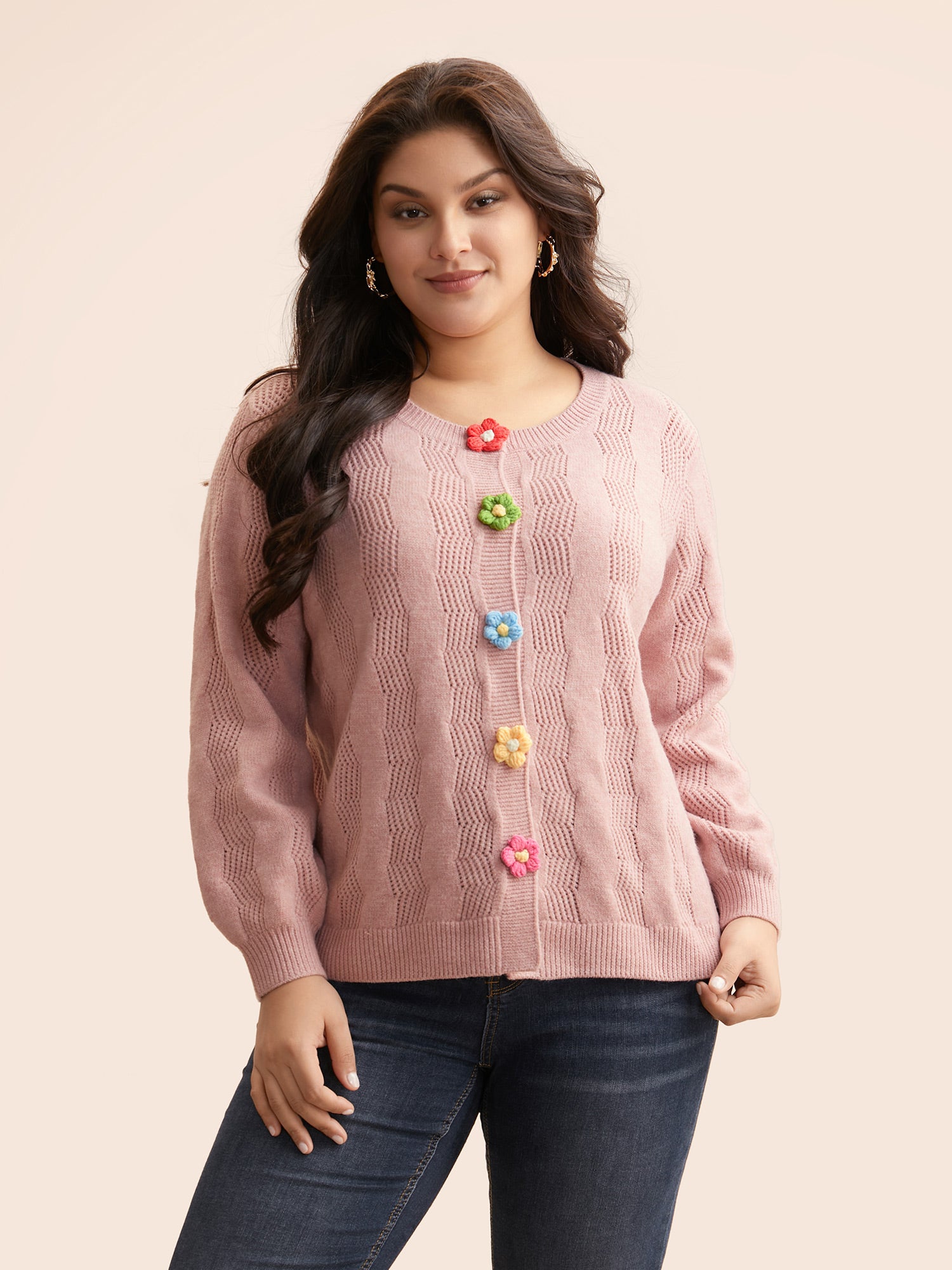 Supersoft Essentials Stereo Flower Design Textured Cardigan