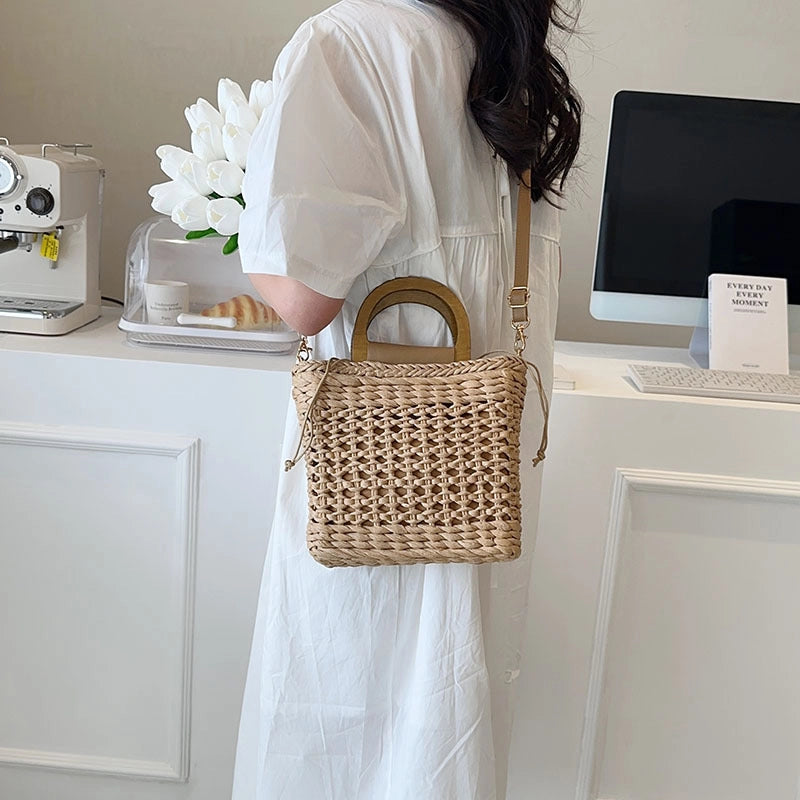 Women's Medium Spring&summer Straw Solid Color Vintage Style Square String Handbag Straw Bag