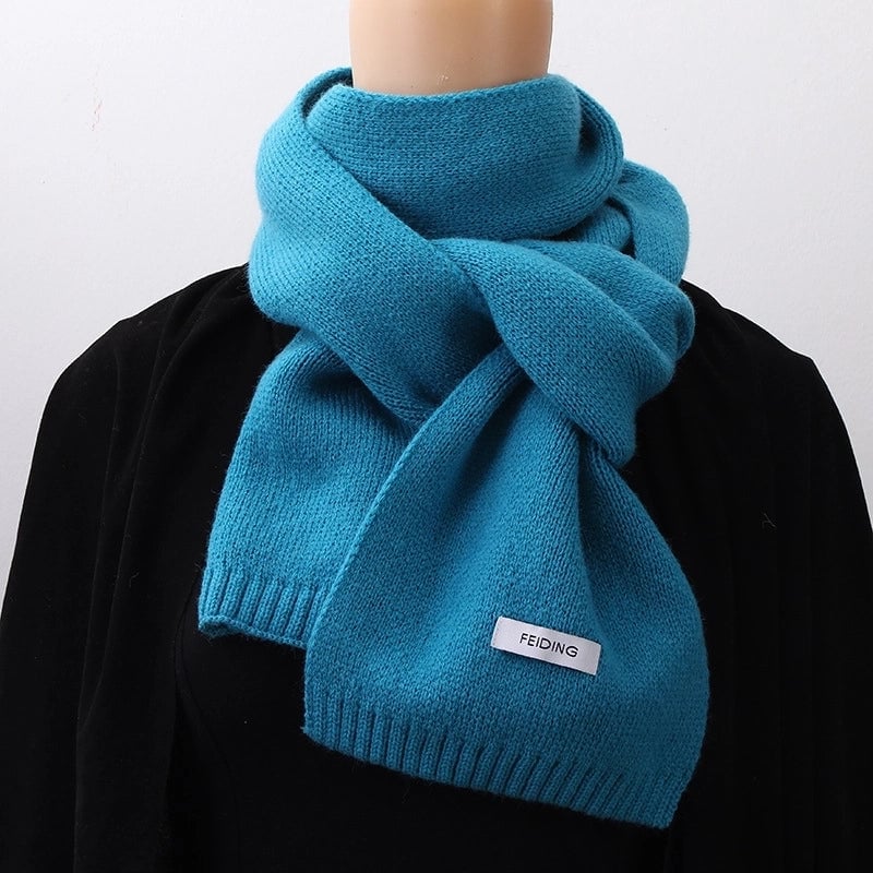 Warm Solid Color Scarf Women's Autumn And Winter Solid Color Patch Fashionable Student's New Knitted Small Scarf