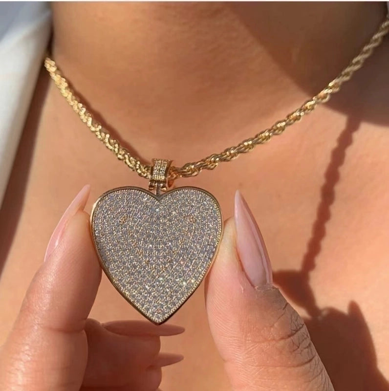 Hip-Hop Minimalist Shiny Heart Shape 304 Stainless Steel Copper Zircon 18K Gold Plated Inlay Pendant Necklace