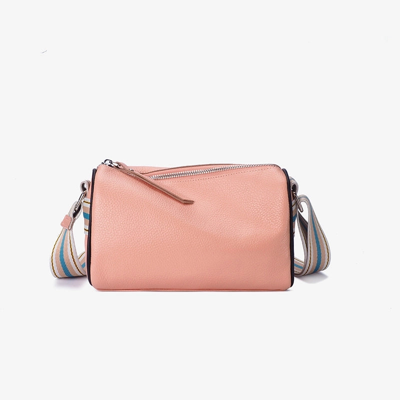 Women's Medium Leather Solid Color Basic Zipper Shoulder Bag