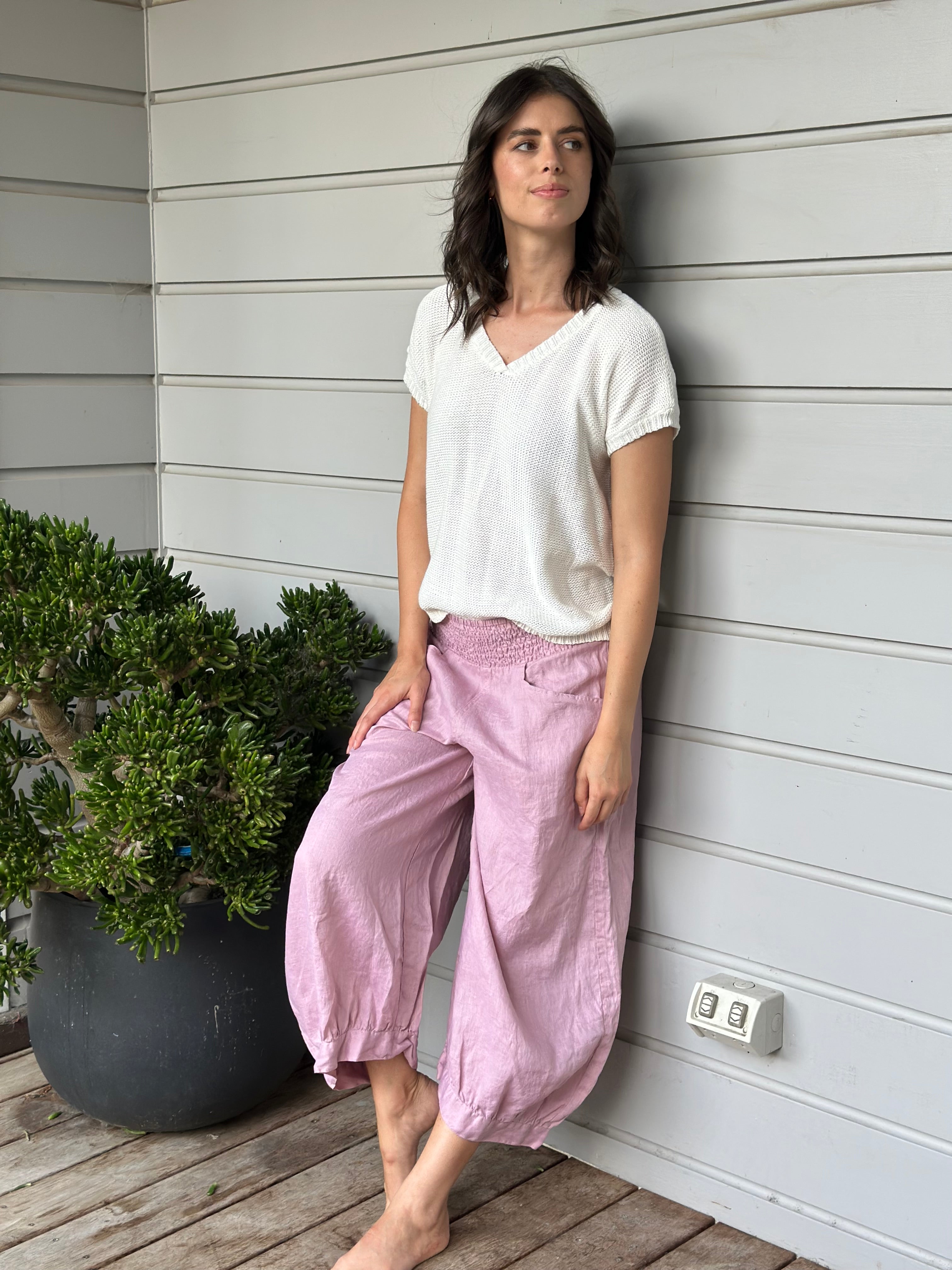 jackie pants - dusty rose linen