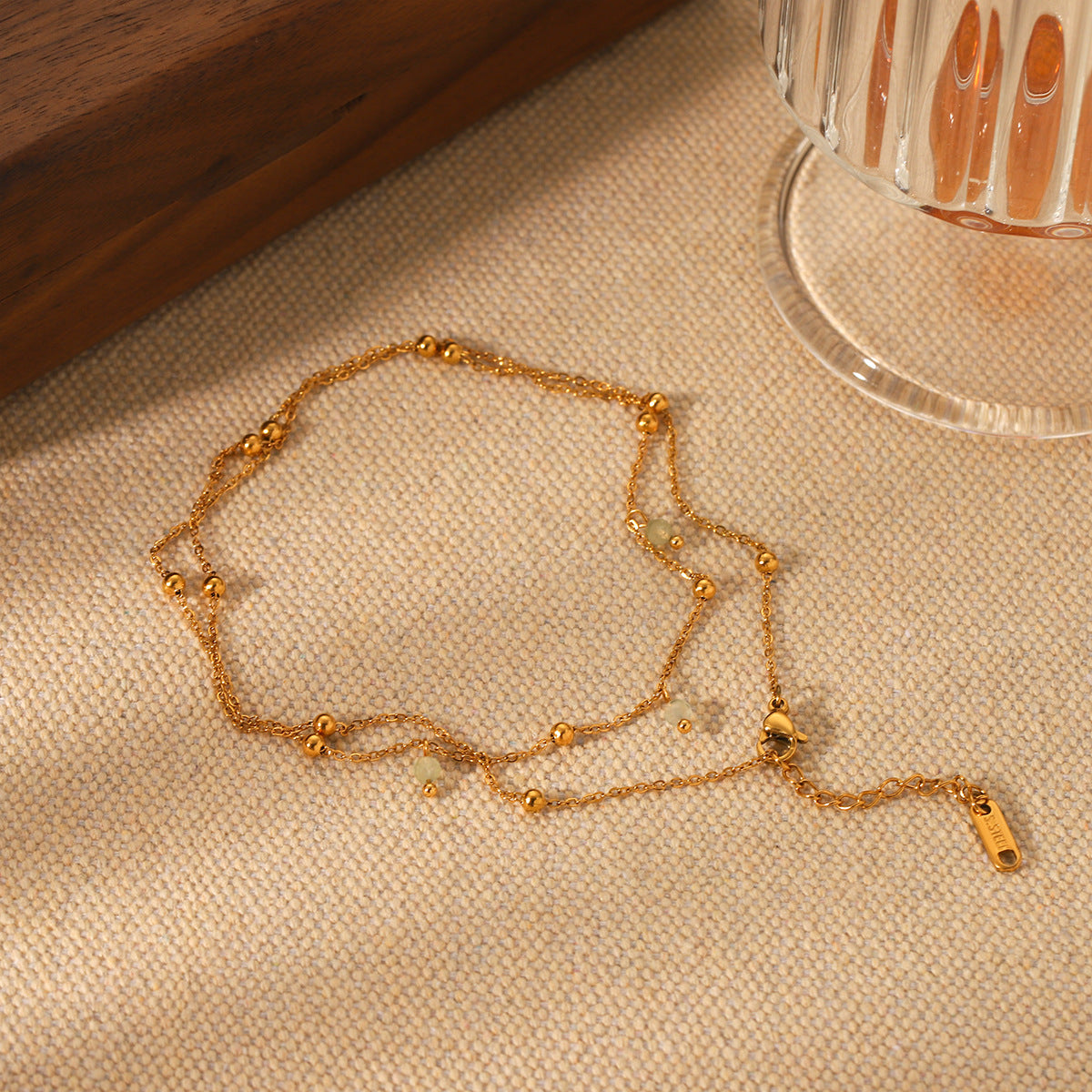 Double Layered Beaded Chain 18K Gold Stainless Steel Bracelet Fashionable And Versatile Titanium Steel Bracelet