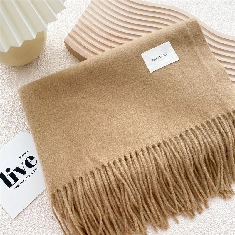 Pure Color Scarf Winter Student  Fashion Thick Warm Dual-use Shawl Cute Imitation Cashmere Scarf