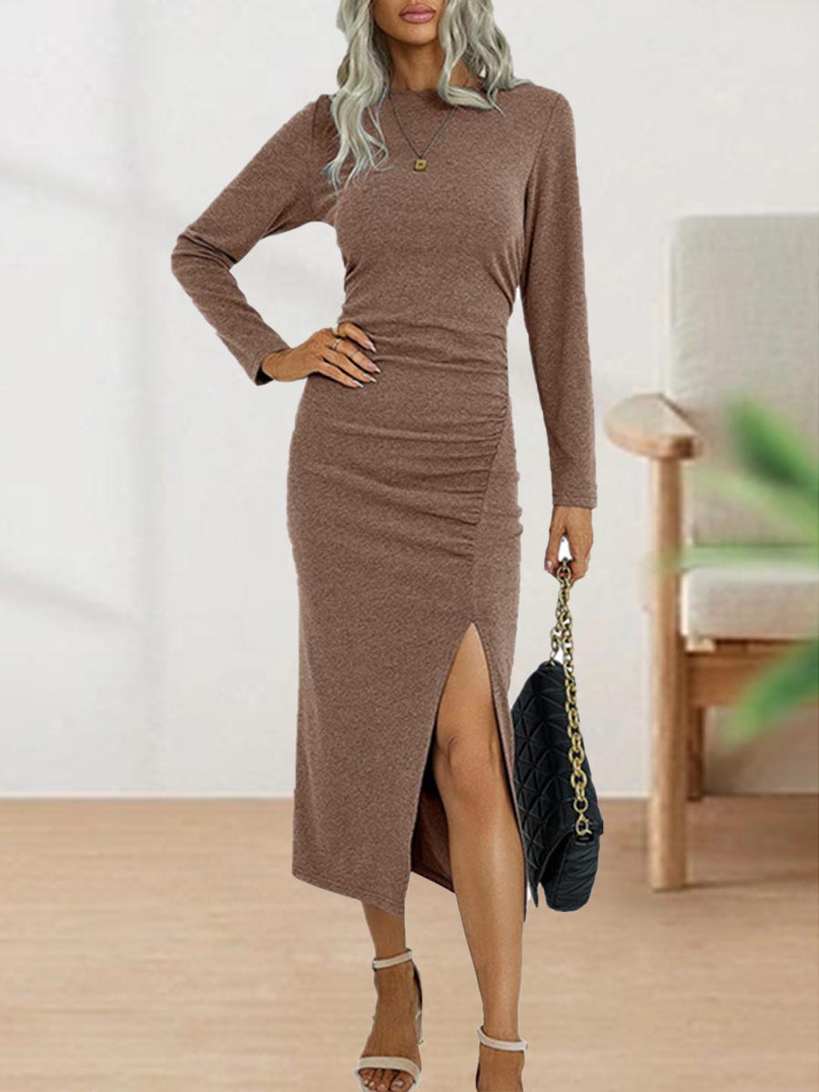 Sweet Elegant Solid Fold O Neck Sheath Dresses(4 Colors)