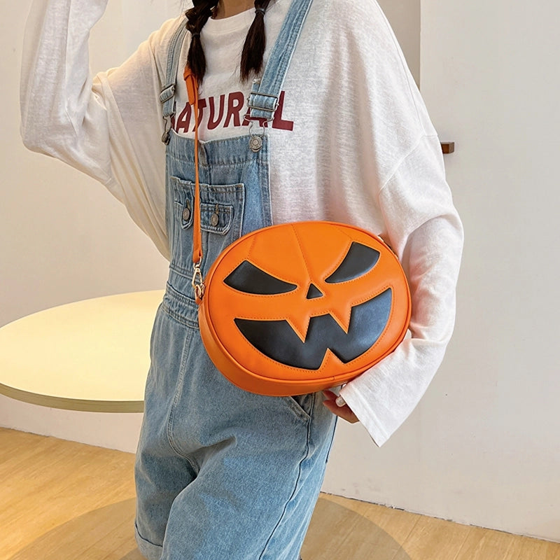 Halloween Women's Pu Leather Pumpkin Streetwear Square Zipper Shoulder Bag Crossbody Bag