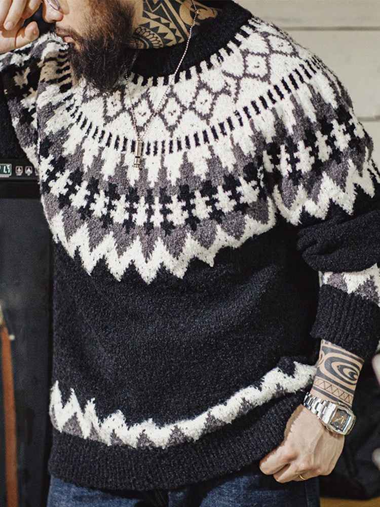 Vintage Ethnic Style Fairman Island Knit Jacquard Sweater