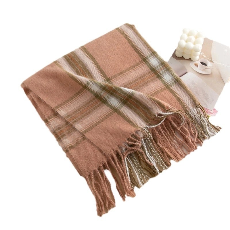 New Retro British Style Cashmere-like Tassel Scarf Women's Fashionable Commuter Cold-proof Warm Scarf Shawl