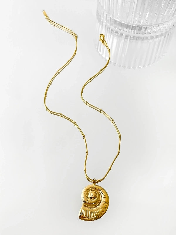 Marine Style Starfish Conch Shell 316L Stainless Steel  18K Gold Plated Pendant Necklace