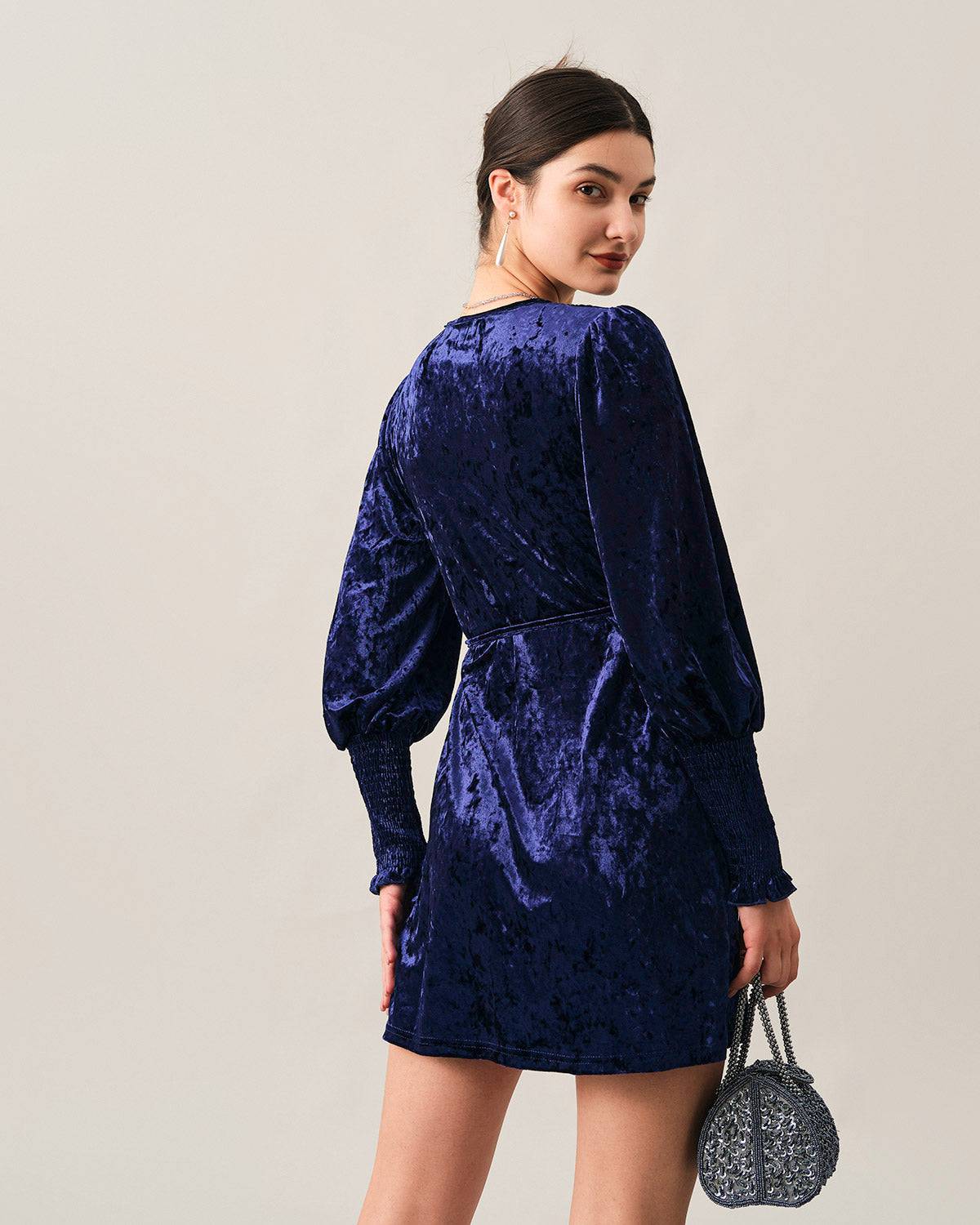 The Velvet Wrap Long Sleeve Mini Dress