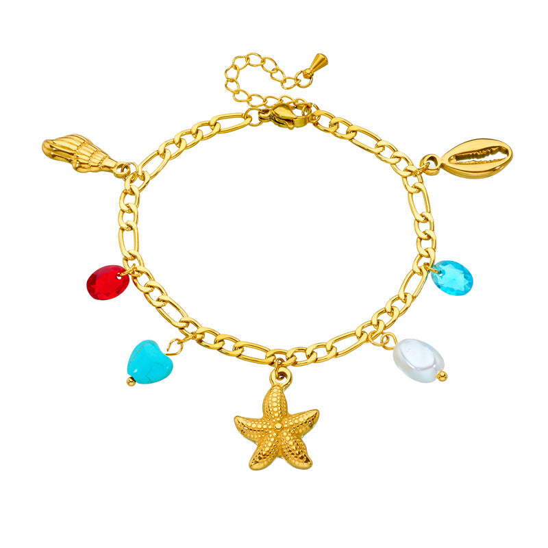 Personalized Gold-Plated Turtle Dolphin Starfish Pendant Stainless Steel Chain Jewelry Bracelet