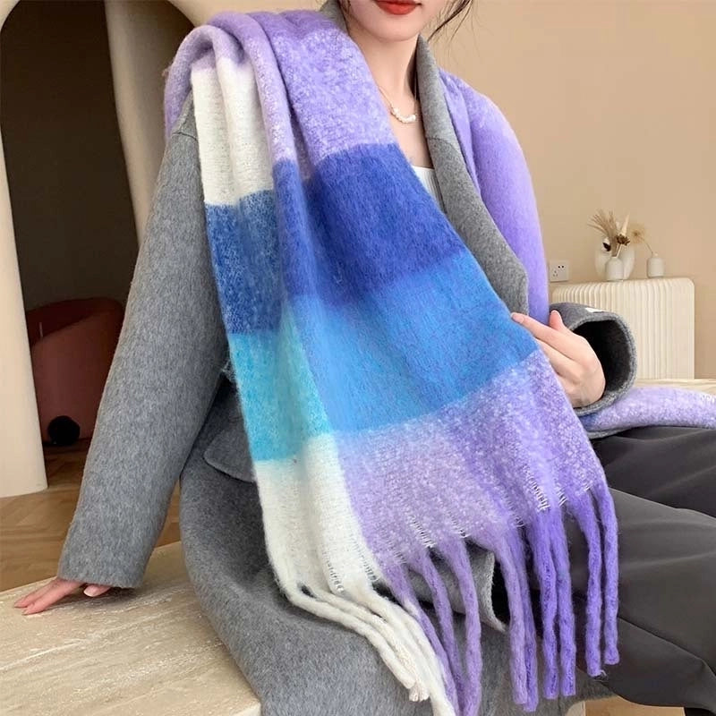 Popular Spring And Winter AC Scarf Warm Thickened Color Plaid Scarf Scarf Shawl Fashionable Western Style Outer Wear