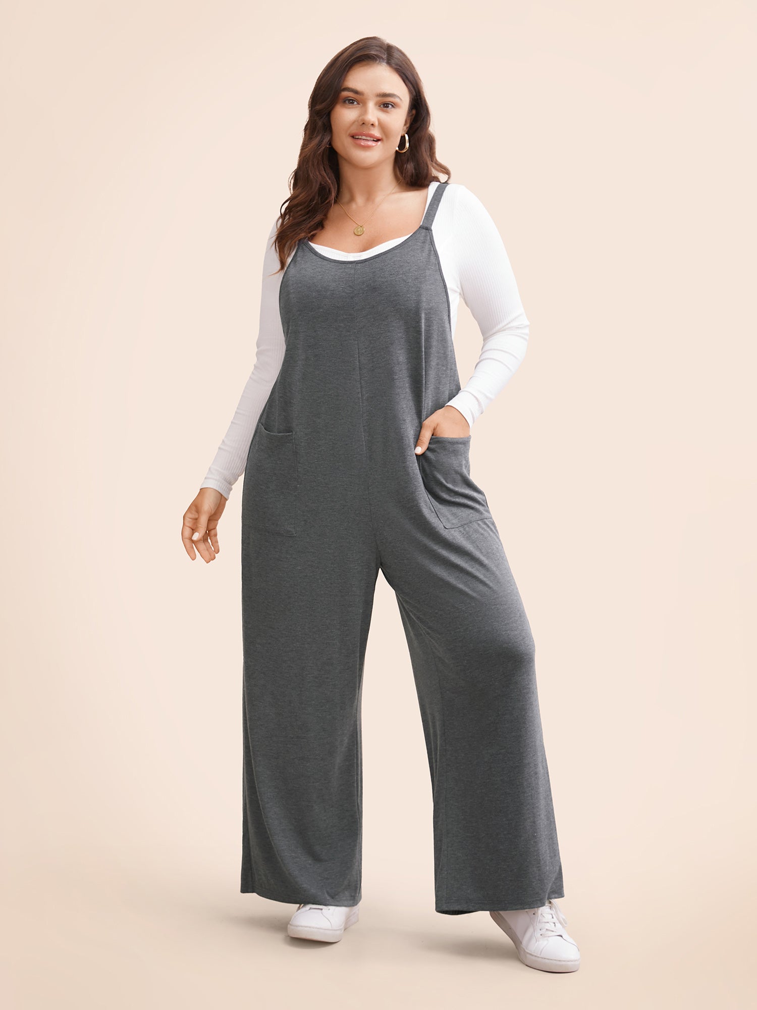 Supersoft Essentials Solid Patched Pocket Overall Cami Jumpsuit