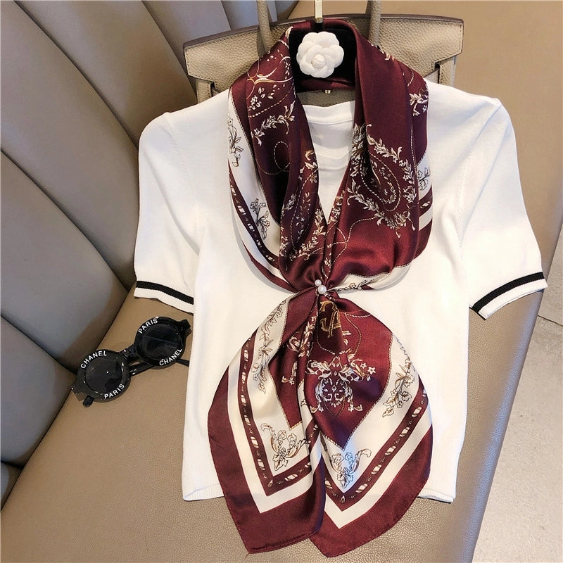 Women's Elegant Vacation Stripe Flower Polyester Silk Scarf