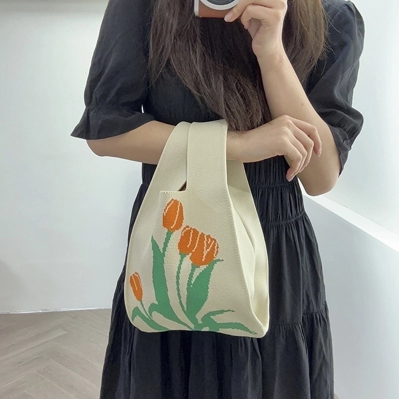 Women's Medium Polyester Color Block Flower Butterfly Cute Open Handbag Shopping Bags