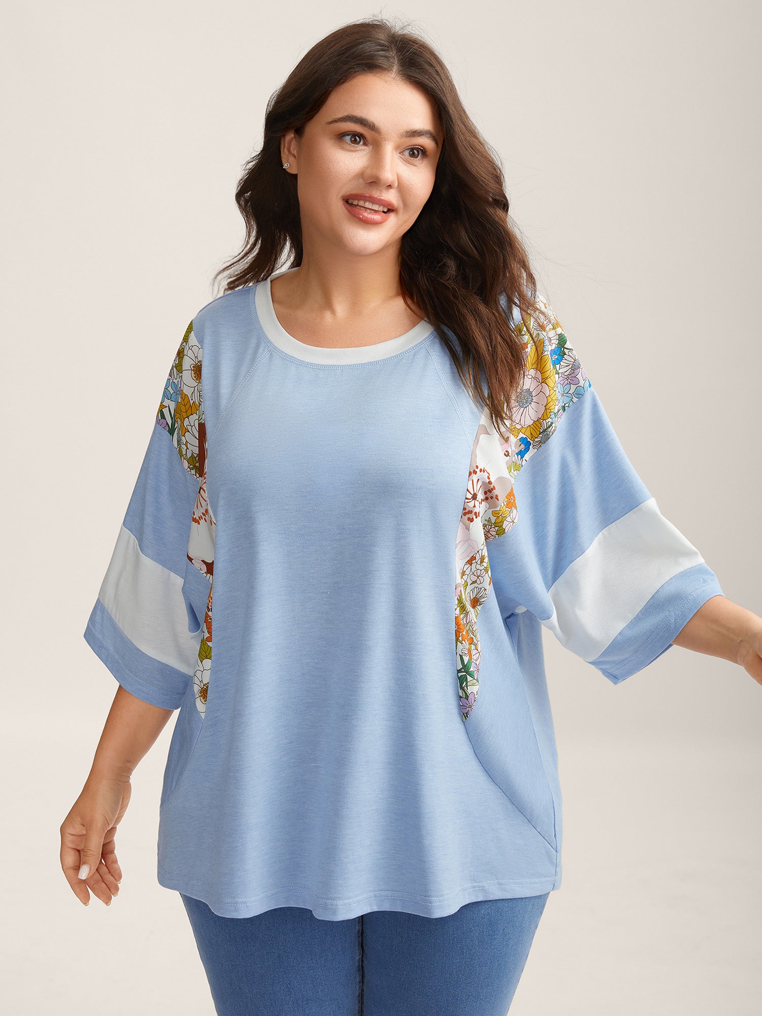 Floral Panel Color Contrast T-Shirt