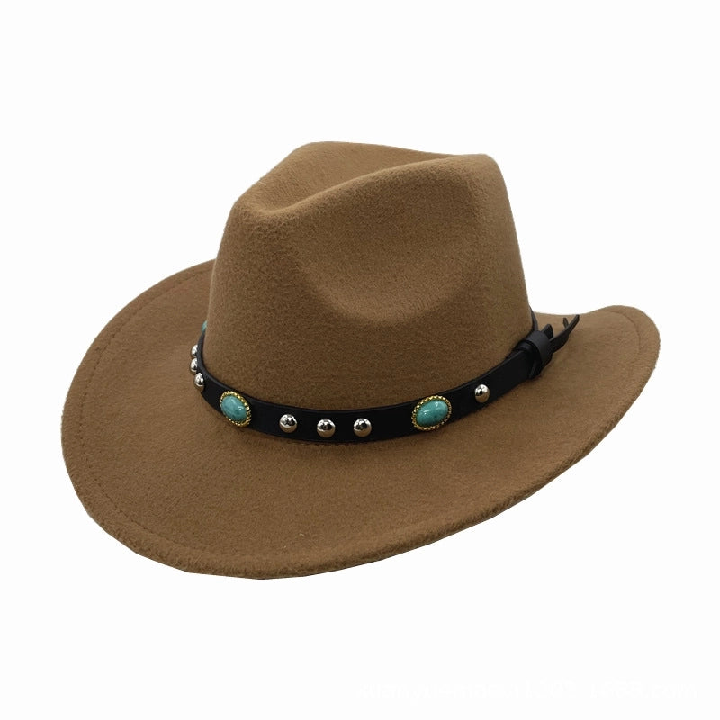 Men's And Women's Felt Top Hat Curling Emerald Sun Hat Cowboy Hat Sun Protection Fashion Hat